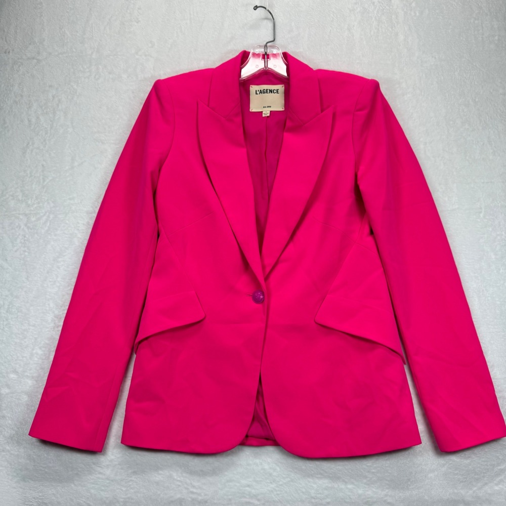 L'AGENCE Hot Pink Blazer Fitted One Button Career Jacket Size 2